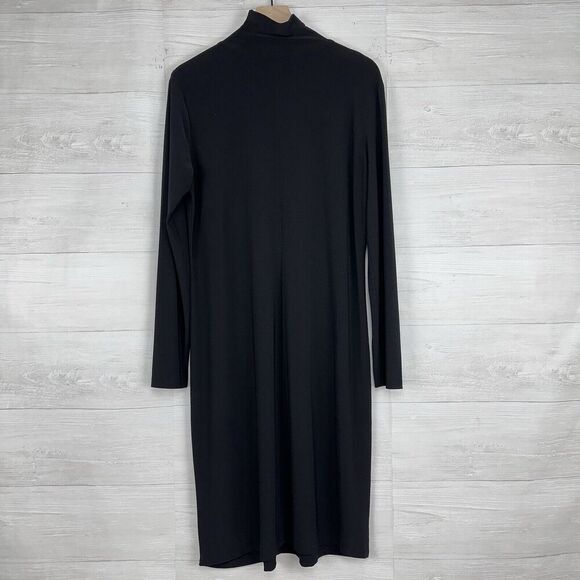 Norma Kamali Black Long Sleeves Midi Swing Dress XL Turtleneck Zip Neck Modest - Picture 8 of 16